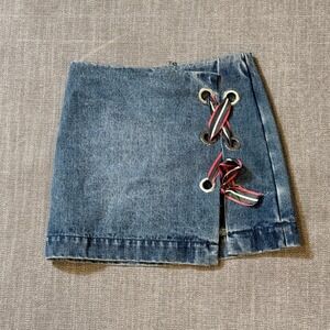 Habitual Girl Denim Skort Blue Lace Up Grommet Ribbon Girls Large Medium Wash
